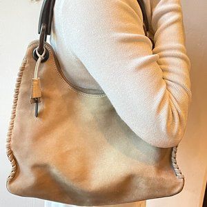 Rare GUCCI Beige Nubuck Bag with Wood Handle